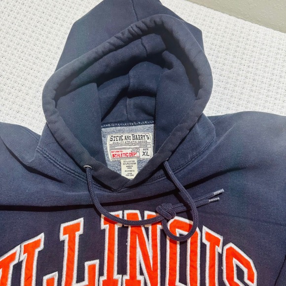 Vintage Steve & Barry Illinois Hoodie Mens XL Navy Blue Collegiate Spell Out 90s - Picture 9 of 16